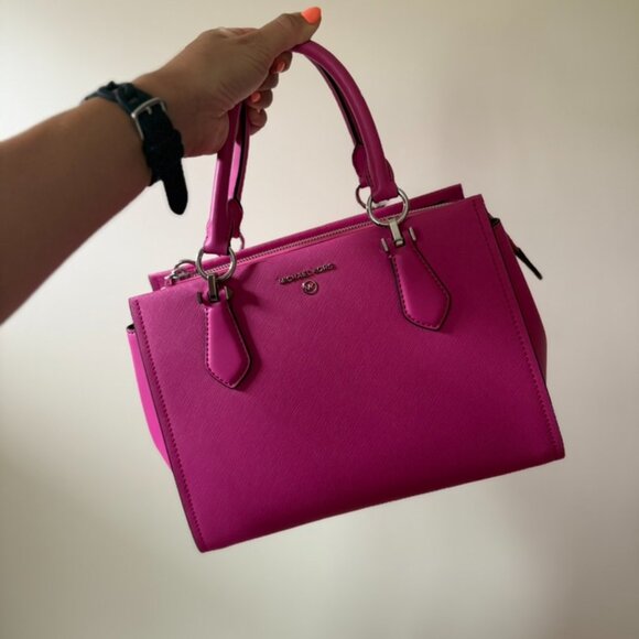 Michael Kors Marilyn Medium Satchel w/Smartphone Wallet BUNDLE Hot Pink Tote - Picture 3 of 16